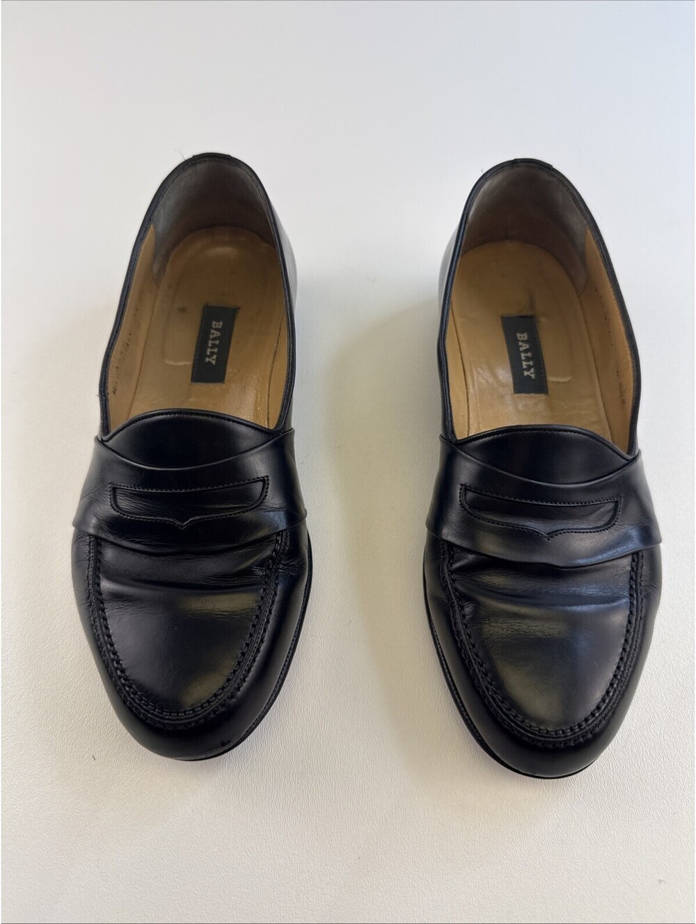 Vintage Bally Black Leather Penny Loafers W 7.5 EEE